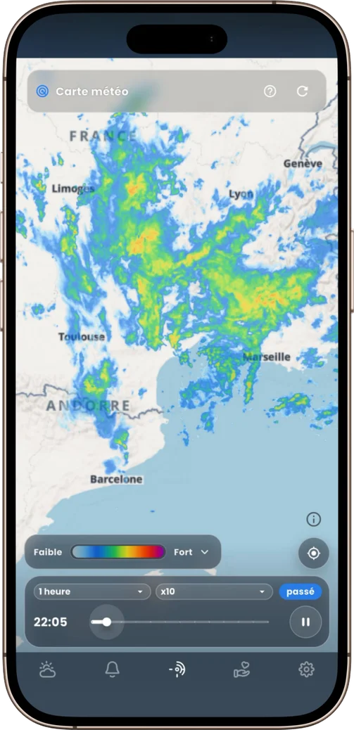Le radar de pluie Météo-France dans l'application La météo du 13